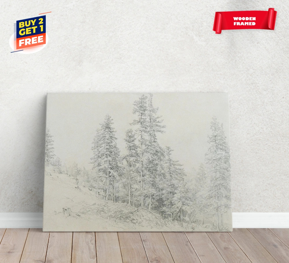 Rustic Victorian Tree Landscape Sketch Canvas Print Poster Home Decor