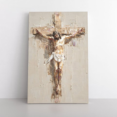 Jesus Christ on Cross Crucifixion Painting Print on Framed Canvas Wall Art