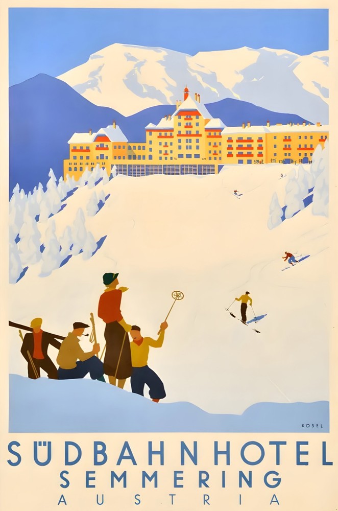 16914.Wall Decor Poster.Interior Art.Winter Ski Travel Austria Sudbahn Hotel