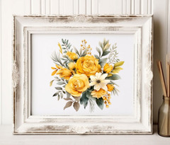 Yellow Flowers Wall Art Print, Yellow Flowers Bouquet, Floral Wall Art Decor
