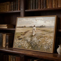 Framed Jesus Canvas Wall Art Jesus Walking In Field Painting Rustic Christian…