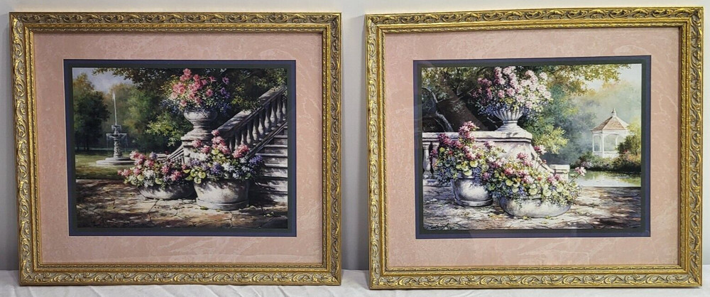 2 Home Interiors & Gifts Floral Wall Hanging Pictures Artwork Coordinating Set