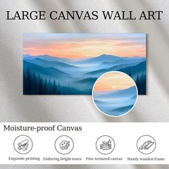 selatala Sunset Misty Forest Large Wall Art for Living Room 24″X48″, Blue Nat…