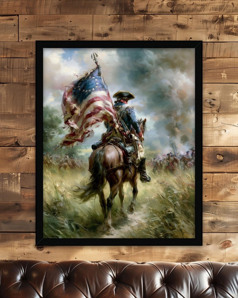 Revolutionary War Horseback Wall Art, Colonial Military History Poster