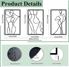 3Pcs 15.7×9.8in Metal Minimalist Abstract Woman Wall Art, Line Drawing Wall Art