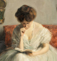 Woman Reading Book Oil Painting Victorian Lady Portrait Moody Interior Wall Art