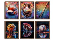 Basketball Baseball Sports Canvas Wall Art Set of 6, Vintage Graffiti Cool Po…