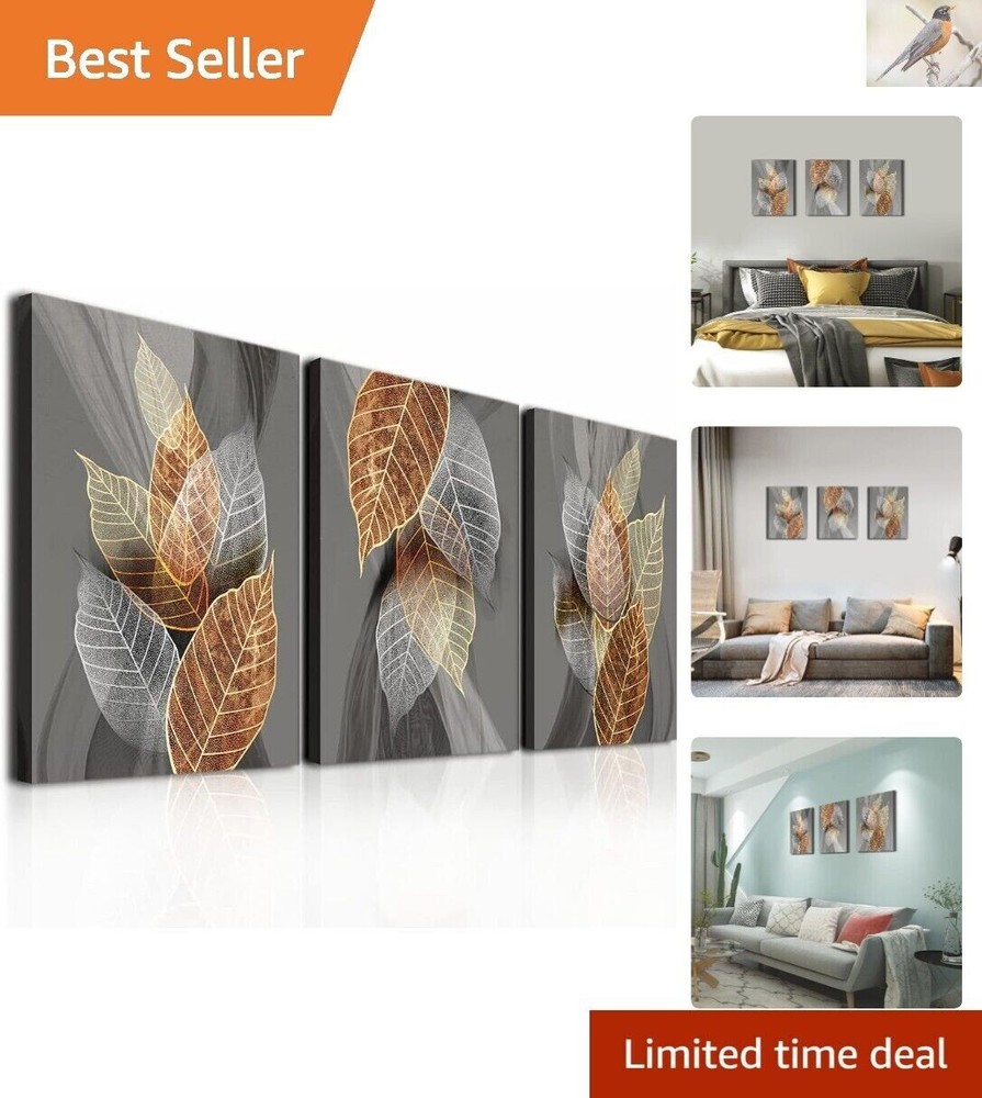 Black Abstract Leaves Canvas Wall Art – Set of 3 Panels – Inspirational Decor