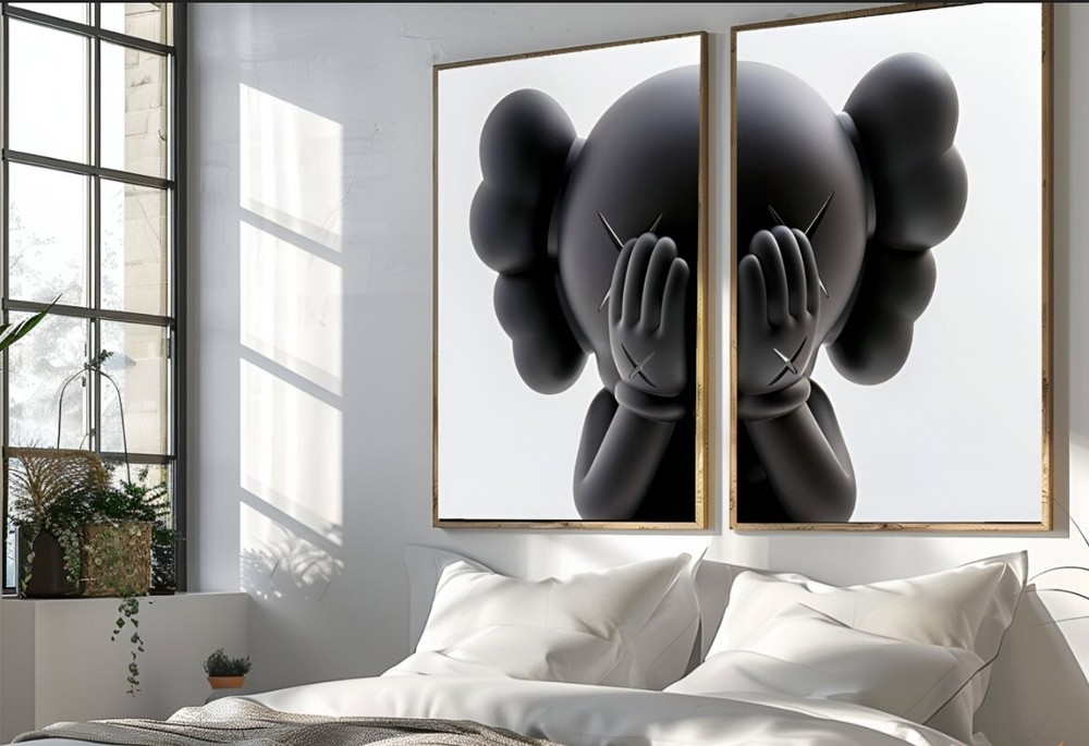 Set of 2 Kaws Left & right face art Pieces canvas wall home decor Portrait Galle