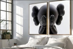 Set of 2 Kaws Left & right face art Pieces canvas wall home decor Portrait Galle