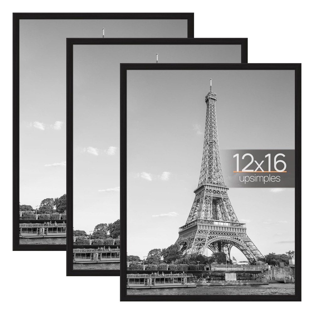 upsimples 12×16 Picture Frame Black 3 Pack, Scratch-Proof Poster 12×16,