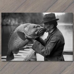 Art Print Fish Man Kiss Old School Vibe Weird Strange Funny Fishing Big Lunker