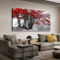 Red Tree of Life Canvas Wall Art Bedroom Wall Decor Living Room,Forest Wall A…