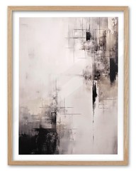 Abstract Wall Art Japandi Minimalist Home Decor Neutral Beige Oak Frame 12×16