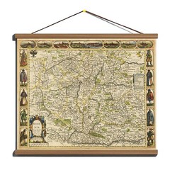 Ancient 1626 Early Antique Decorative Map of Bohemia Cotton Canvas Wooden Hanger