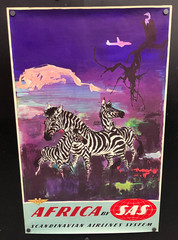 original c. 1955 AFRICA by SAS Scandinavian Airlines with Zebras 24×39 Poster