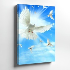 Animal Canvas White Dove Watercolor Blue Abstract Minimalist Office Home Decor