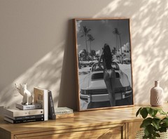 Retro Porsche Poster, Vintage Black White Classic Car Wall Art Print