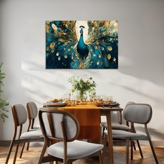 Peacock Wall Art – Green and Gold Picture 18″L x 12″W, Peacock-6