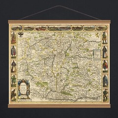 Ancient 1626 Early Antique Decorative Map of Bohemia Cotton Canvas Wooden Hanger