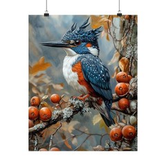 Belted Kingfisher Bird Art Print Poster, Wildlife Home Decor, Nature Lover Gift