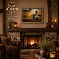 Vintage Gold Framed Canvas Western Cowgirl Wall Art -Rustic Farmhouse Decor F…