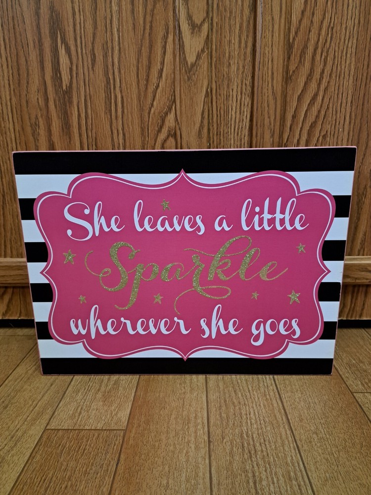 home decor hanging picture wall art wood sparkle pink 15.75in W 11.75in H