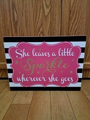 home decor hanging picture wall art wood sparkle pink 15.75in W 11.75in H