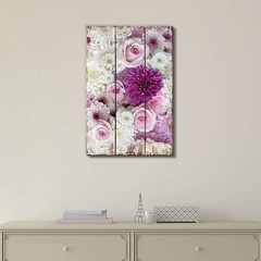 Field with Daisies, Pink Roses, and Purple Flowers – Canvas Art – 12×18 inches
