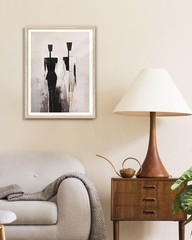 Contemporary Abstract Figures Framed Wall Art, 12×16 in OAK Wood Modern Minim…