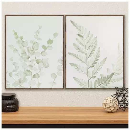 Eucalyptus & Fern Wood Wall Decor Set 14 x 18