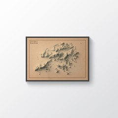Hong Kong Map, Hong Kong 2D Relief Map, Hong Kong Vintage Map – 2D Flat Print