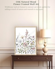 Natural OAK Wood Framed Combined Floral Wall Art, 12×16 in Set of 3 Colorful …