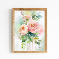 Digital Image Download IA Art Watercolor Rose Wall Decor Printable Minimalist