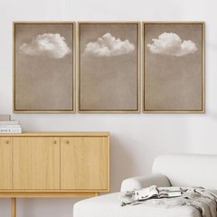 Wall26 White Cloud Wall Art Minimal Abstract Modern Framed Canvas Print Set of 3