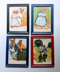 Lot of 4 Framed Illustrations Children’s Book Country Mice Plastic Glass