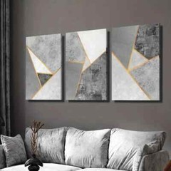 3pcs Grey and Golden Geometric Designs Wall Art Canvas Framed 50x70cm