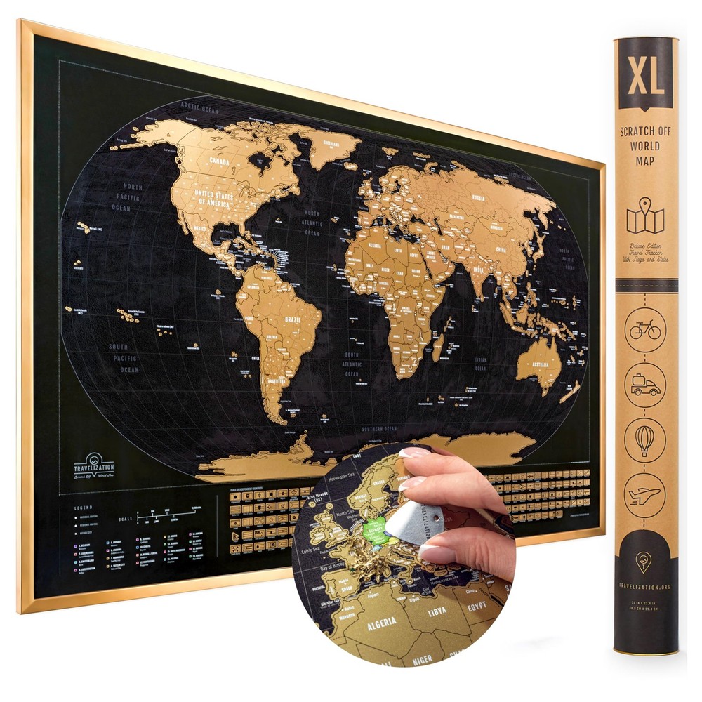 Travelization XL Scratch Off World Map with 196 Country 36″L x 24″W, Black