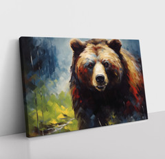 Grizzly Bear Oil Painting Print Framed Canvas | Wildlife Animals Wall Art Decor