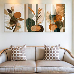 3 Pieces Abstract Botanical Earth Tones Large Wall Art Set for Living Set Of 3