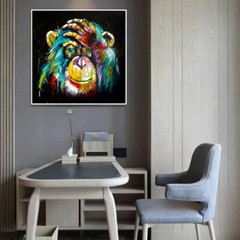 Abstract Thinking Monkey Print Canvas Painting ~ Wall Art Poster ~ Picture Decor