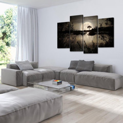 Big Moon Over Lake Canvas Art – 4 Piece Modern Landscape Wall Decor