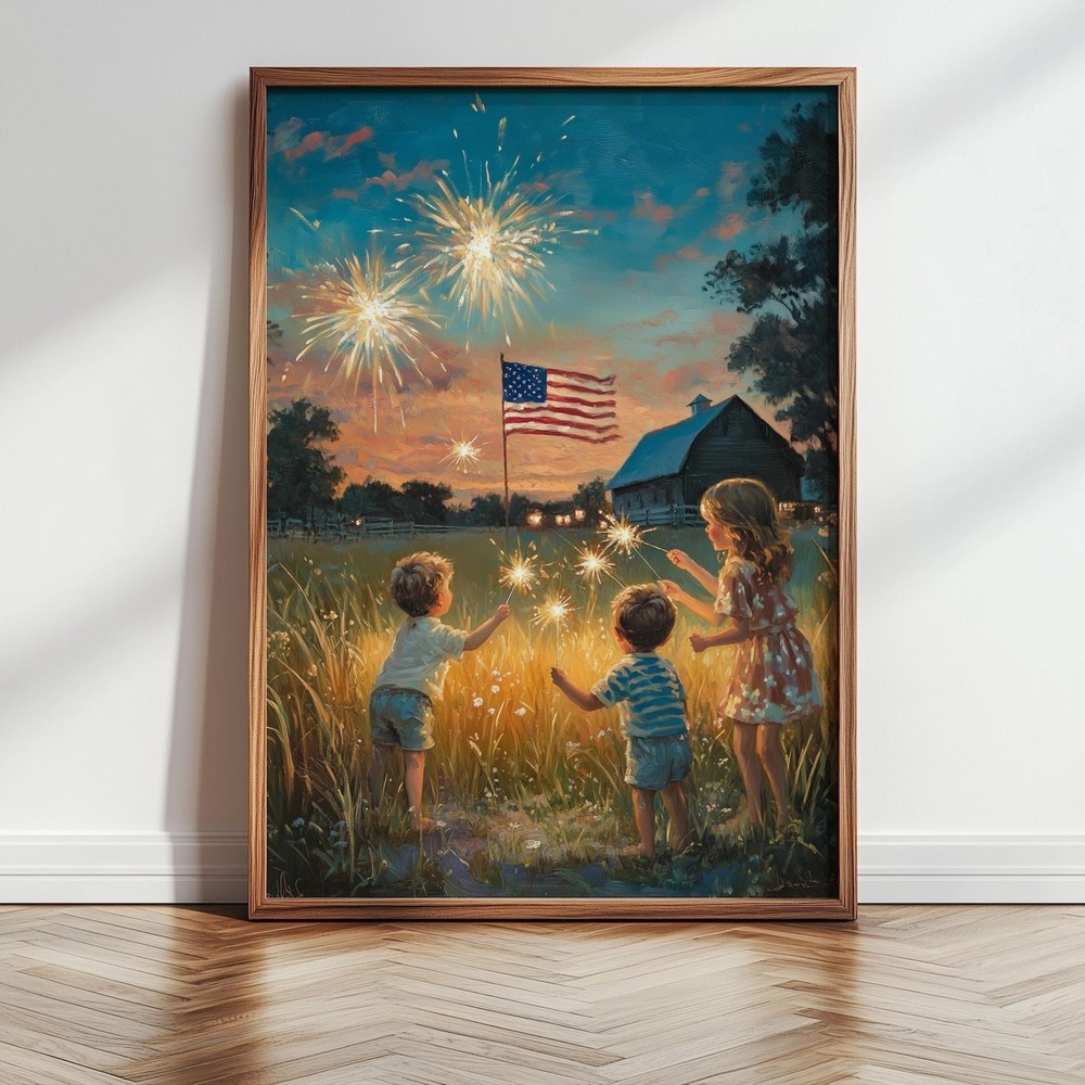 4th of July Wall Art, Patriotic Wall Art, Family Painting, American Flag Print
