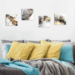 Stylish Black and Gold Wall Art Set, 12×12 Abstract Paintings for Interiors