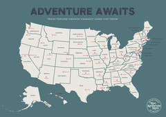 – USA State Travel Adventure Map Poster – Includes Push Pins – Blue / 24 x 17 In
