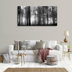 Foggy Forest Canvas Art – Large Black and White Nature Landscape 24″ X 48