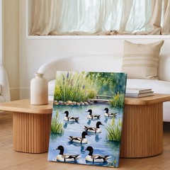 Duck Pond Canvas Wall Art With Colorful Flowers Nature Scene Print Home Decor