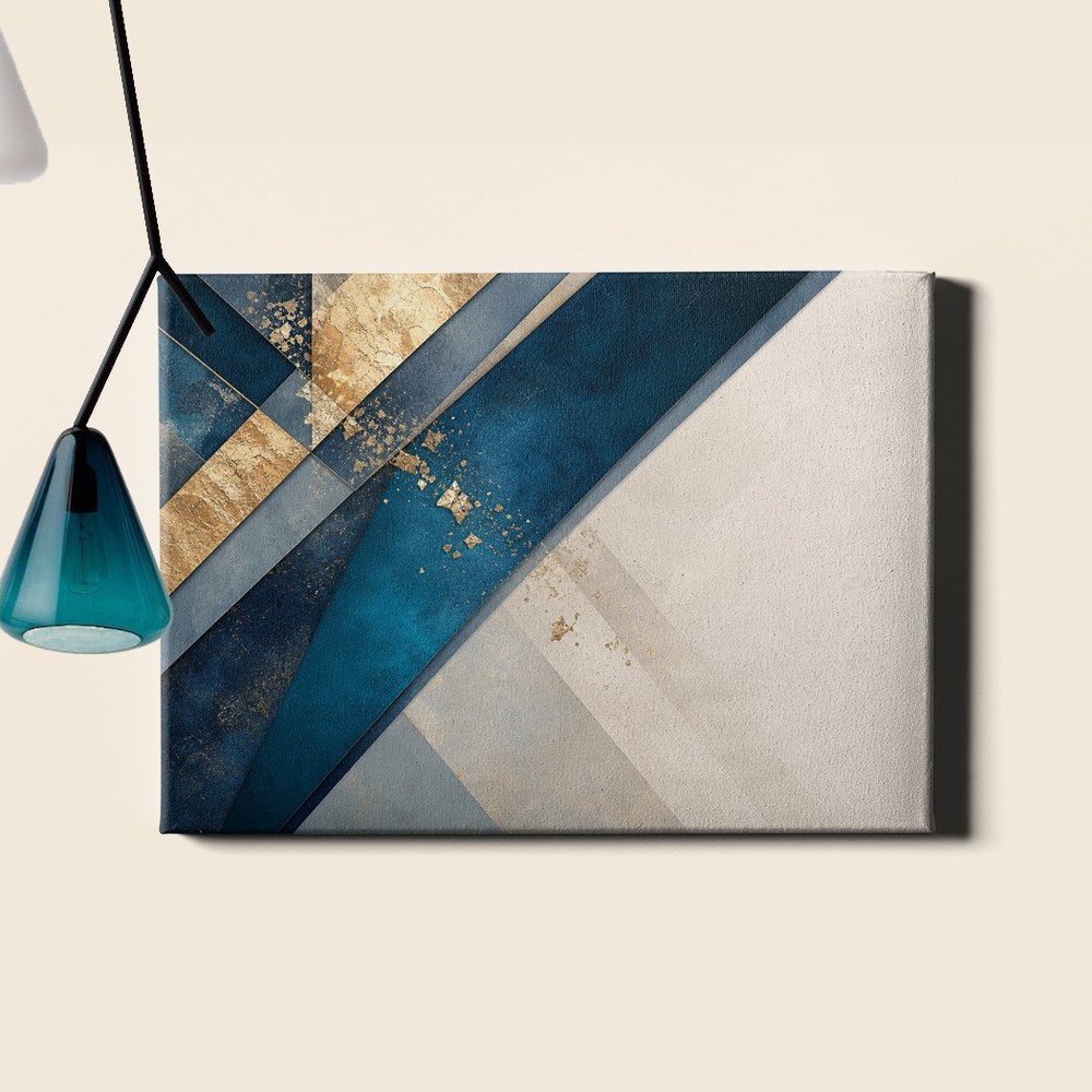 Teal navy diagonals with metallic gold Poster Print geometric abstract design