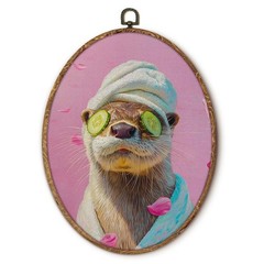 Funny Otter Bathroom Oval Wall Art Decor, Pink Bathrobe Otter Oval Framed Can…