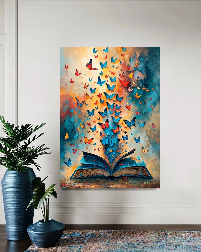 Colorful Butterfly Book Canvas Wall Art Retro Book Lover Gift Room Wall Decor